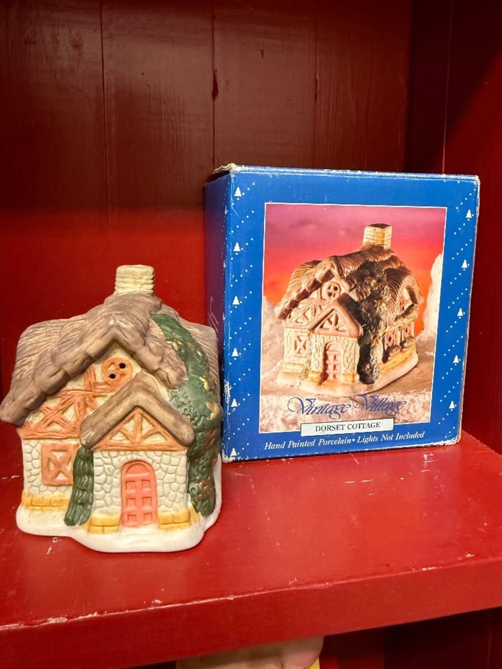 Holiday time vintage village cottage hand-painted porcelain tea light house